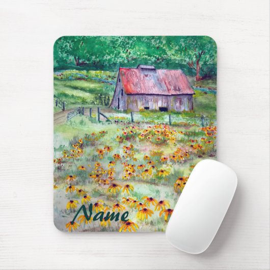 Waterverf met zwarte ogen - Wilde bloem - Barn Muismat (Met muis)