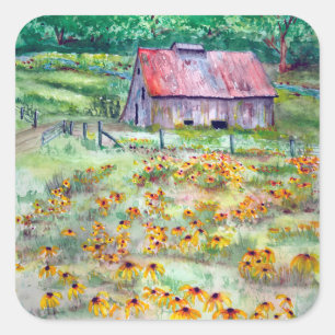 Waterverf met zwarte ogen - Wilde bloem - Barn Vierkante Sticker