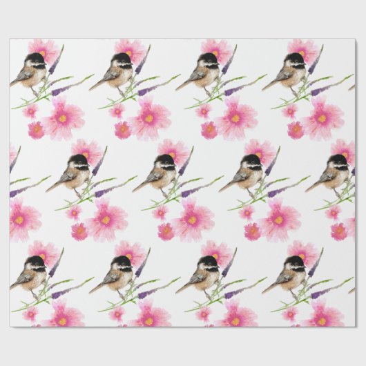 Waterverf met zwarte tapijt - Sweet Cute Chickadee Cadeaupapier (Vlak)