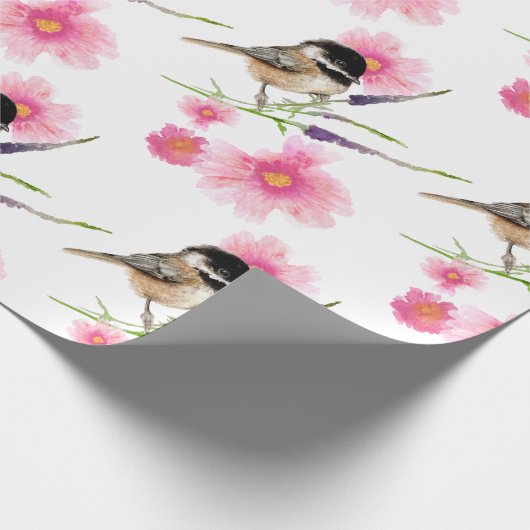 Waterverf met zwarte tapijt - Sweet Cute Chickadee Cadeaupapier (Hoek)