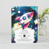 Waterverf Meteor Raket Verjaardag Kaart (Staand voorkant)