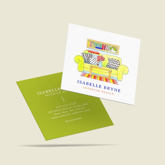 Waterverf Meubilair Interieur Ontwerper Decorator Vierkante Visitekaartje