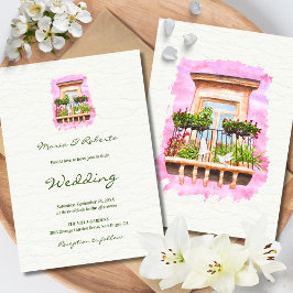 Waterverf Mexicaans Balkon met Roze Lijsten bruilo Kaart