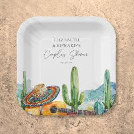 Waterverf Mexicaans Cactus Fiesta Koppels Bruiloft Papieren Bordje