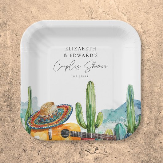 Waterverf Mexicaans Cactus Fiesta Koppels Bruiloft Papieren Bordje