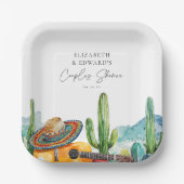 Waterverf Mexicaans Cactus Fiesta Koppels Bruiloft Papieren Bordje (Voorkant)