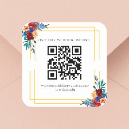 Waterverf Mexicaans Fiesta Bloem Bruiloft QR Code Vierkante Sticker