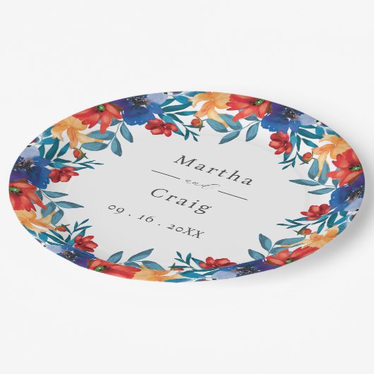 Waterverf Mexicaans Fiesta Bloemhuwelijk Papieren Bordje (Gekanteld)