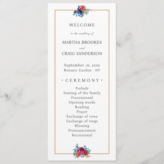 Waterverf Mexicaans Fiesta Bloemhuwelijk Programmakaart (Voorkant)