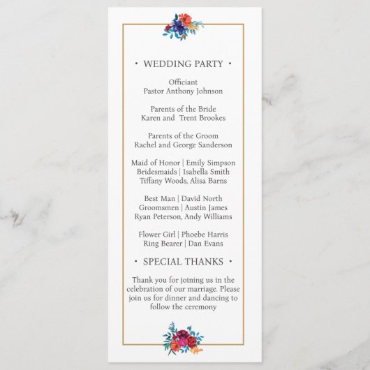 Waterverf Mexicaans Fiesta Bloemhuwelijk Programmakaart (Achterkant)