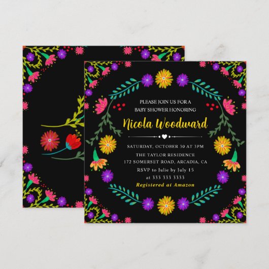 Waterverf Mexicaanse bloemen Fiesta Baby shower Kaart (Voorkant / Achterkant)