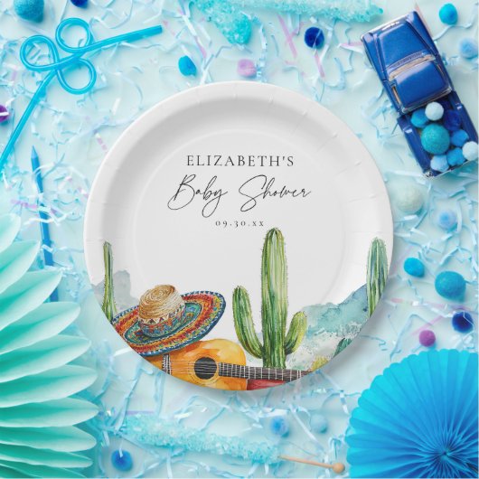 Waterverf Mexicaanse Cactus Fiesta Baby shower Papieren Bordje (Feest)