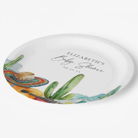 Waterverf Mexicaanse Cactus Fiesta Baby shower Papieren Bordje (Gekanteld)