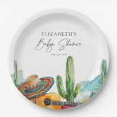 Waterverf Mexicaanse Cactus Fiesta Baby shower Papieren Bordje (Voorkant)