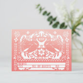 Waterverf Mexicaanse Fantail Duiven Papel Picado RSVP Kaartje (Staand voorkant)