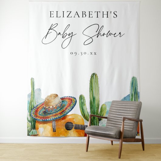 Waterverf Mexicaanse Fiesta Baby shower Achtergron Wandkleed (In situ)