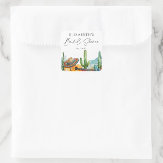 Waterverf Mexicaanse Fiesta Cactus Vrijgezellenfee Vierkante Sticker (Tas)