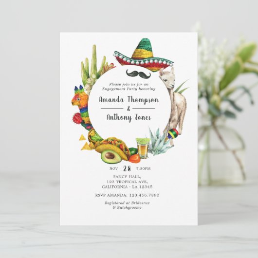 Waterverf Mexicaanse Fiesta Engagement Party Kaart (Staand voorkant)