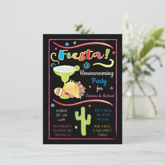 Waterverf Mexicaanse Fiesta Housewarming Party Kaart (Staand voorkant)