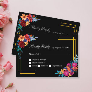 Waterverf Mexicaanse Fiesta Wedding Black RSVP Car Informatiekaartje