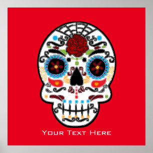 Waterverf Mexicaanse wandkunst met Suiker schedel Poster