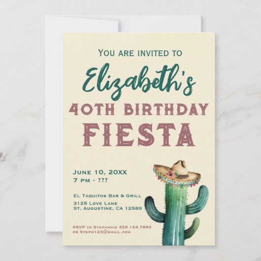 Waterverf Mexican Fiesta Birthday Uitnodiging (Voorkant)