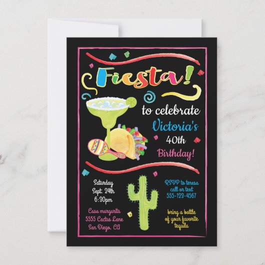 Waterverf Mexican Fiesta Birthday Uitnodiging (Voorkant)