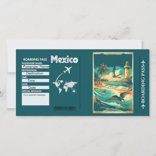  Waterverf Mexico Boarding Pass Kaart (Voorkant)