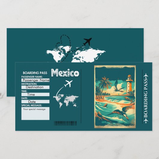  Waterverf Mexico Boarding Pass Kaart (Voorkant / Achterkant)