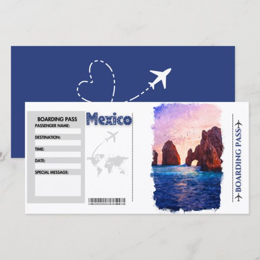 Waterverf Mexico Boarding Pass Kaart (Voorkant / Achterkant)