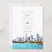 Waterverf Miami Florida City Skyline Wedding Kaart (Voorkant)