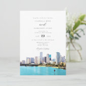 Waterverf Miami Florida City Skyline Wedding Kaart (Staand voorkant)