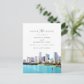 Waterverf Miami Florida Skyline Bewaar de datum Briefkaart (Staand voorkant)