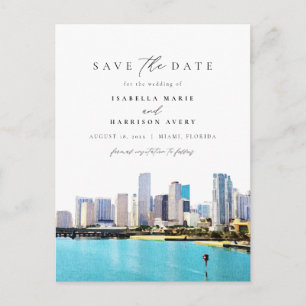 Waterverf Miami Florida Skyline Bewaar de datum Briefkaart
