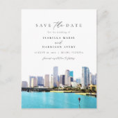 Waterverf Miami Florida Skyline Bewaar de datum Briefkaart (Voorkant)