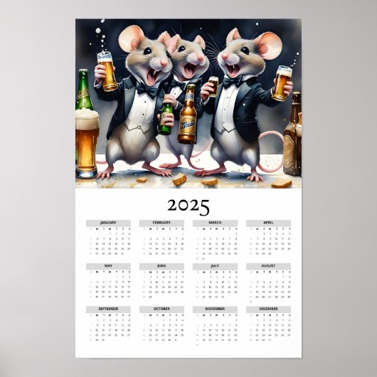 Waterverf Mice Toasting Tuxedo 2025 Muurkalender Poster (Voorkant)