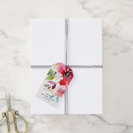 Waterverf Mid Summer Flowers Dank je wel Cadeaulabel (Met Touw)