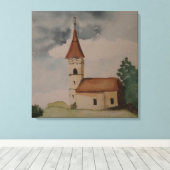 Waterverf middeleeuwse kerk canvas afdruk (Insitu (Houten vloer))