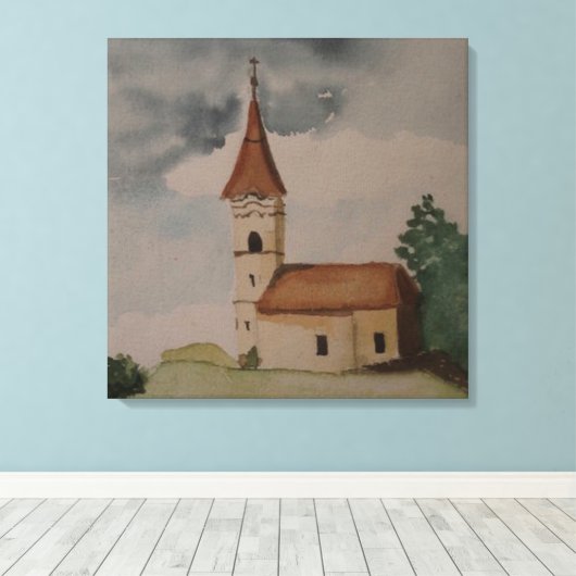 Waterverf middeleeuwse kerk canvas afdruk (Insitu (Houten vloer))