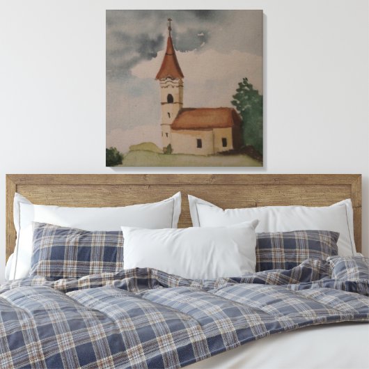 Waterverf middeleeuwse kerk canvas afdruk (Insitu (Slaapkamer))