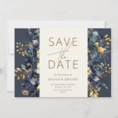 Waterverf Midnight Blue Gold Floral Save The Date Kaart (Voorkant)