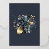 Waterverf Midnight Blue Goud Bloemen Bruiloft Folie Uitnodiging (Achterkant)