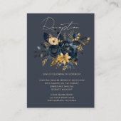 Waterverf Midnight Blue Goud Bloemen Receptie Informatiekaartje (Voorkant)