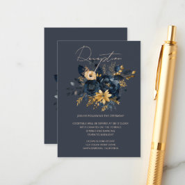Waterverf Midnight Blue Goud Bloemen Receptie Informatiekaartje