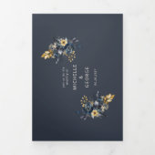 Waterverf Midnight Blue Gouden Bloemen Drieluik Uitnodiging (Cover)