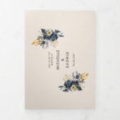 Waterverf Midnight Blue Gouden Bloemen Drieluik Uitnodiging (Cover)