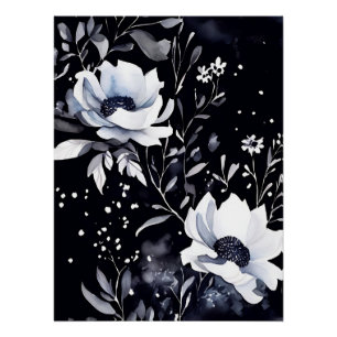 Waterverf Midnight Floral Symphony in het zwart Perfect Poster