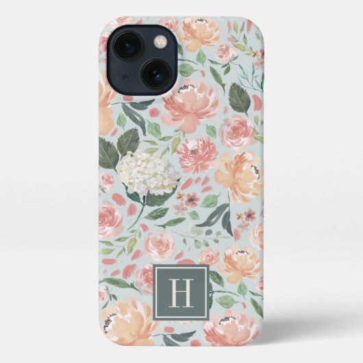 Waterverf Midzomer Floral Pattern Monogram iPhone Hoesje (Achterkant)