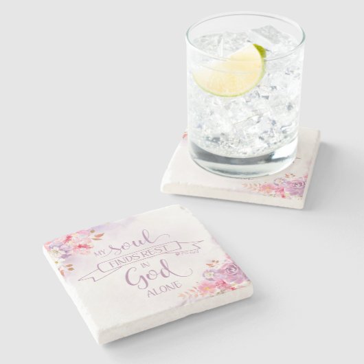 Waterverf Mijn ziel vindt Rest, PS 62:1 Stenen Onderzetter (Zijkant)