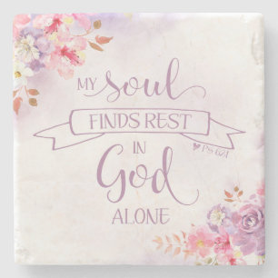Waterverf Mijn ziel vindt Rest, PS 62:1 Stenen Onderzetter